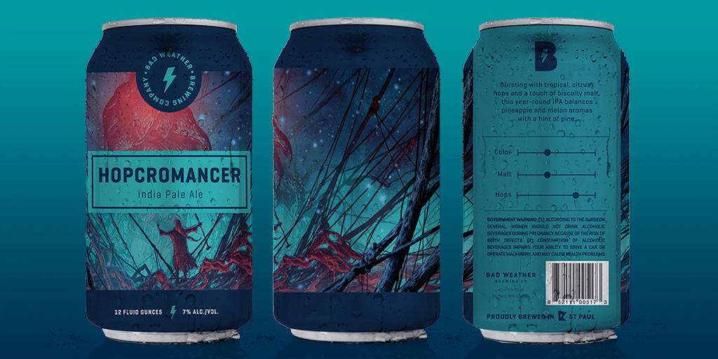 The Bad Weather Brewing Co. Hopcromancer beer can design