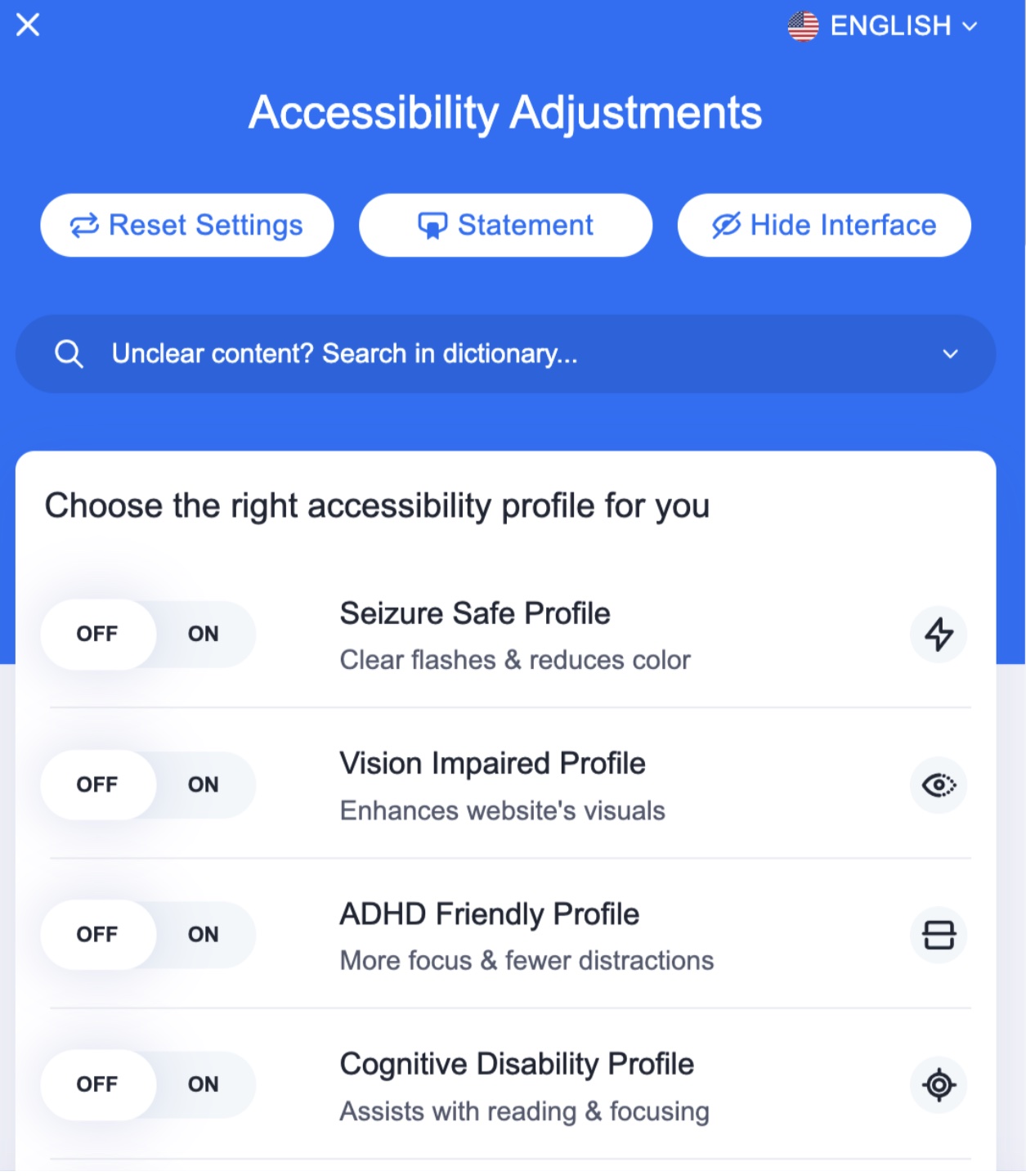 Accessibility Adjustments overview.