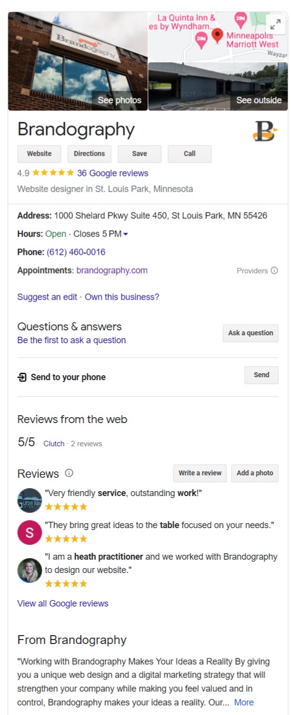 Screenshot of a Google Business Profile