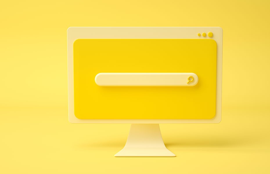 Illustrated image of a 3D yellow computer monitor on a yellow background