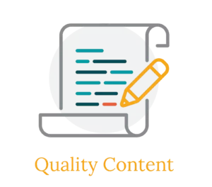 Icon that says Quality Content with a scroll and pencil
