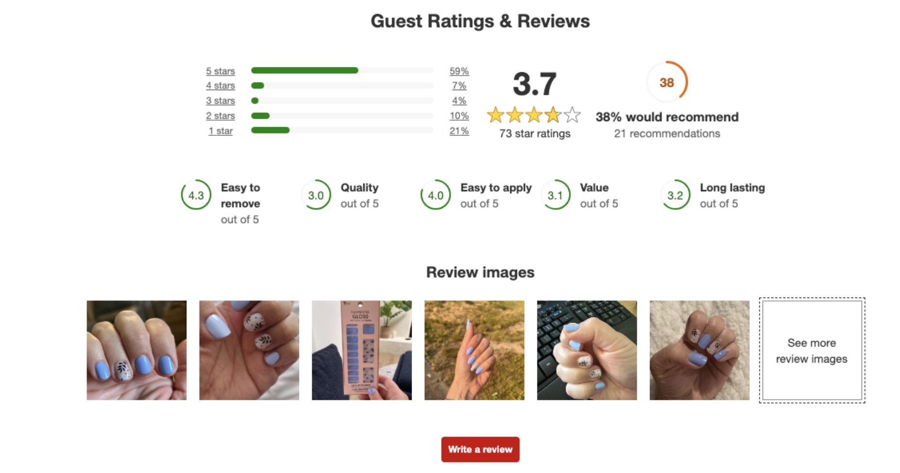 Reviews for an acrylic nail product from Target.com